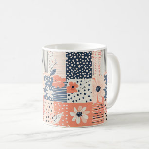 Mug Motif de courtepoint en patchwork floral Navy Cora