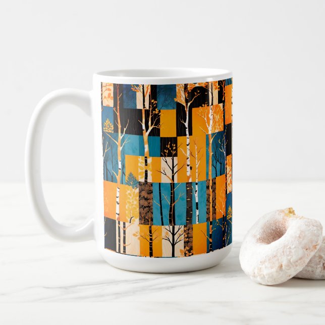 Mug Motif de courtepointe en patchwork avec des arbres (Avec donut)