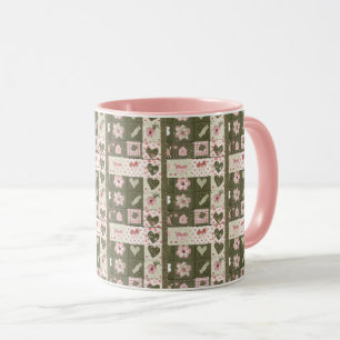 Mug Motif de courtepointe rose et vert de marguerite f