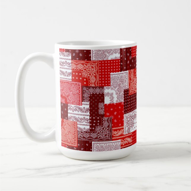 Mug Motif de couture patchwork bandana rouge paisley (Gauche)