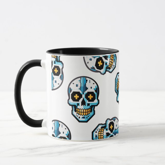 Mug Motif de crâne pixelisé Cyborg (Gauche)