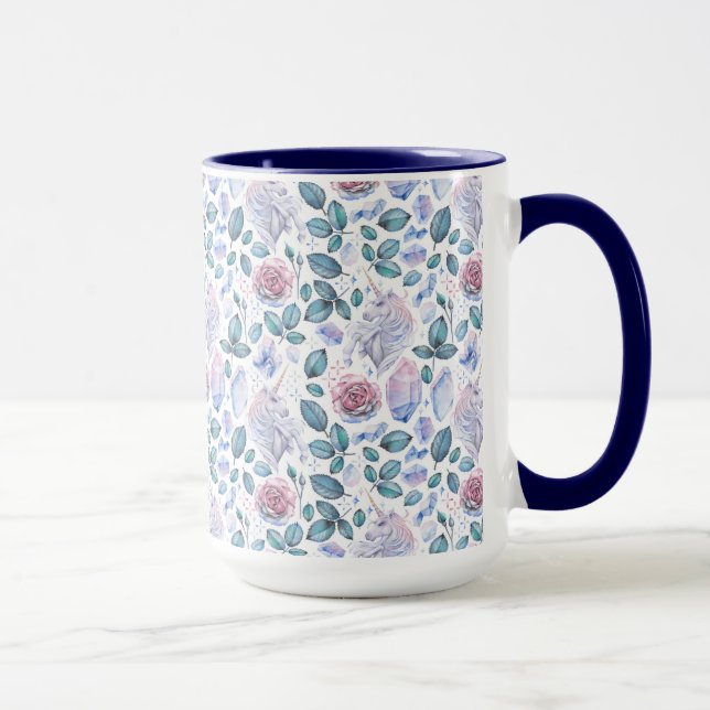 Mug Motif de cristaux et de roses de licorne (Droite)