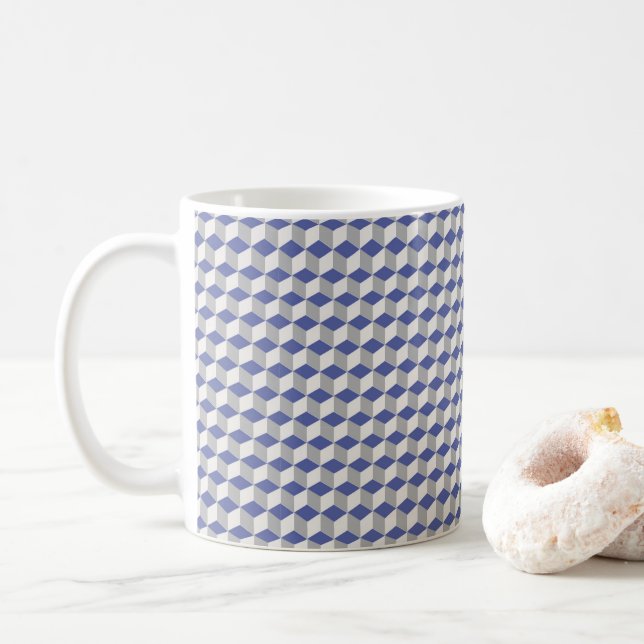 Mug Motif de cube géométrique en violet, gris et blanc (Avec donut)