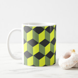 Mug Motif de cube isométrique jaune noir gris