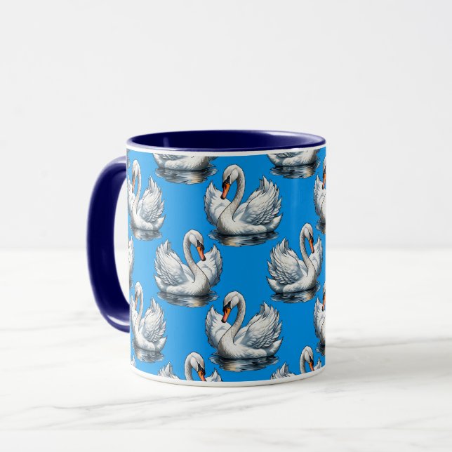 Mug Motif de cygnes sur fond bleu  (Devant gauche)