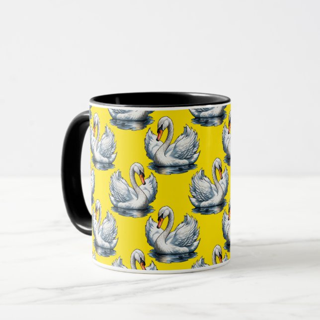 Mug Motif de cygnes sur fond jaune (Devant gauche)