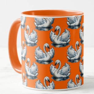 Mug Motif de cygnes sur fond orange