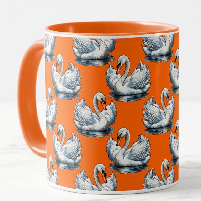 Mug Motif de cygnes sur fond orange  (Créateur téléchargé)