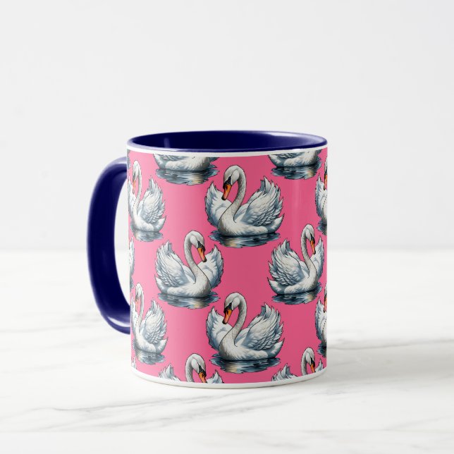 Mug Motif de cygnes sur fond rose (Devant gauche)