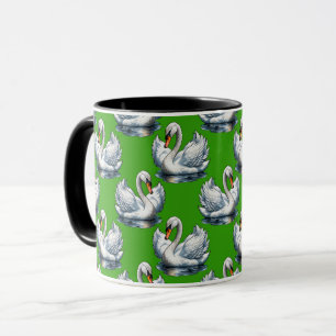 Mug Motif de cygnes sur fond vert 