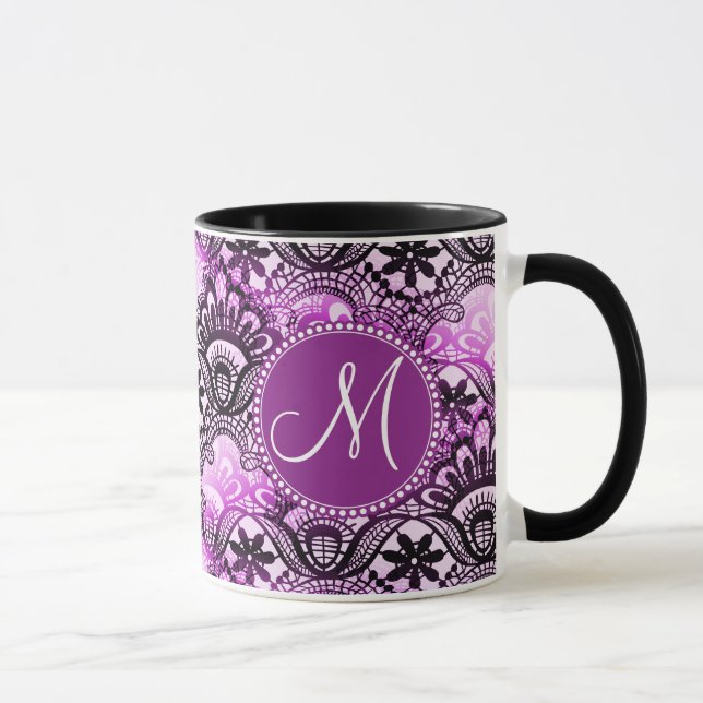 Mug Motif de Damas de dentelle violette personnalisé (Droite)