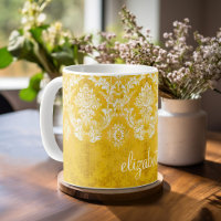 Motif de Damas de Grunge Jaune avec texte personna