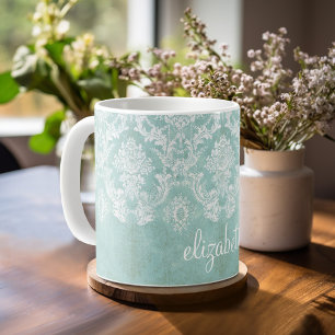 Mug Motif de Damas Vintage bleu glace avec finition gr