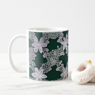 Mug Motif de dentelle florale élégant en vert et blanc