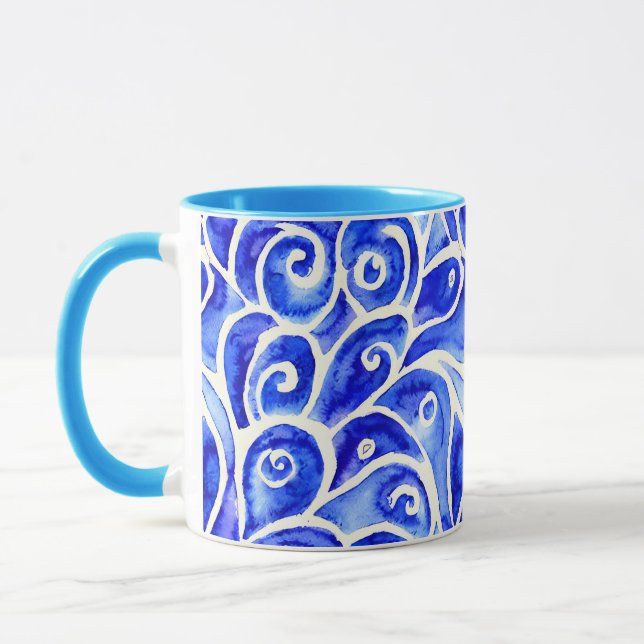 Mug Motif de design Abstrait bleu et blanc (Gauche)