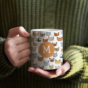 Mug Motif de Doodle visage de chat avec Monogramme