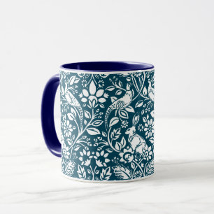Mug Motif de faisan et lièvre, Indigo Blue & White