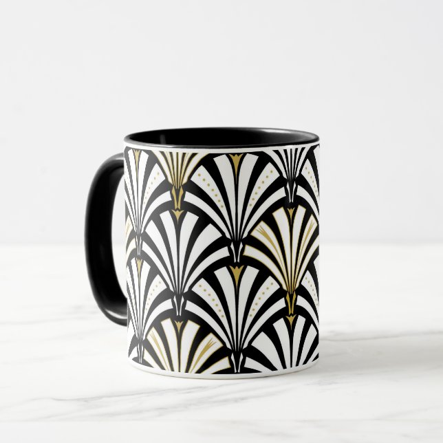 Mug Motif de fan d'art déco - noir et blanc (Devant gauche)