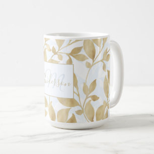Mug Motif de feuillage blanc or
