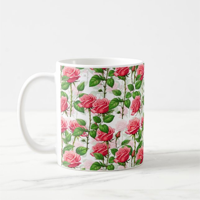 Mug Motif de feuillage floral rose (Gauche)