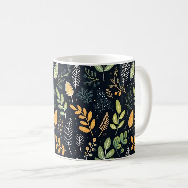 Mug Motif de feuillage vert et jaune élégant  (Devant droit)
