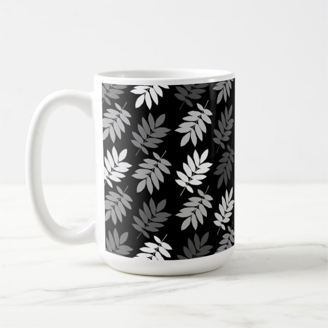 Mug Motif de feuille aînée noir blanc gris (Gauche)