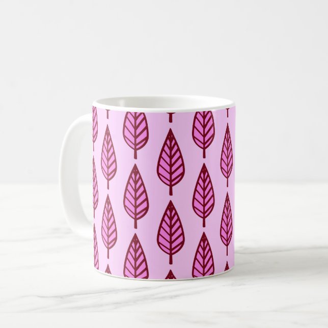 Mug Motif de feuille de hêtre - rose et bordeaux (Devant gauche)