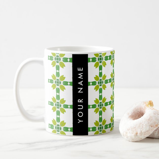 Mug Motif de feuille, Feuilles vertes, Votre nom (Avec donut)