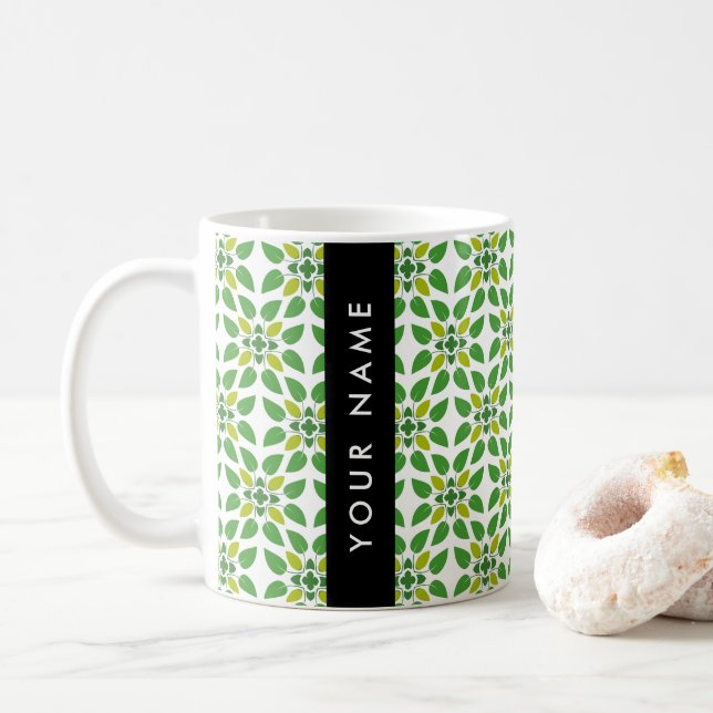Mug Motif de feuille, feuilles vertes, Votre nom (Avec donut)