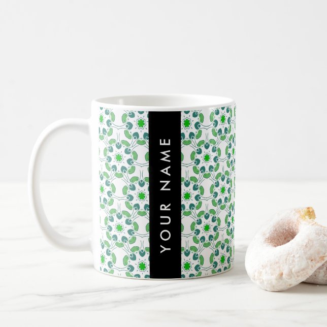 Mug Motif de feuille, feuilles vertes, votre nom (Avec donut)
