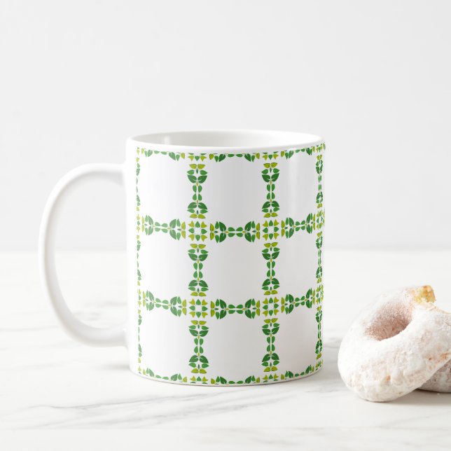 Mug Motif de feuille, motif de feuilles, feuilles vert (Avec donut)