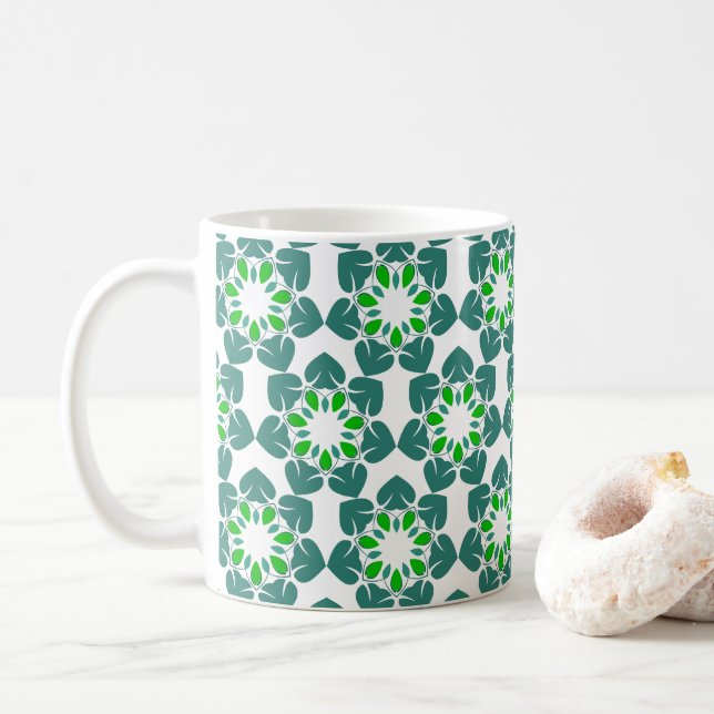 Mug Motif de feuille, motif de feuilles, feuilles vert (Avec donut)