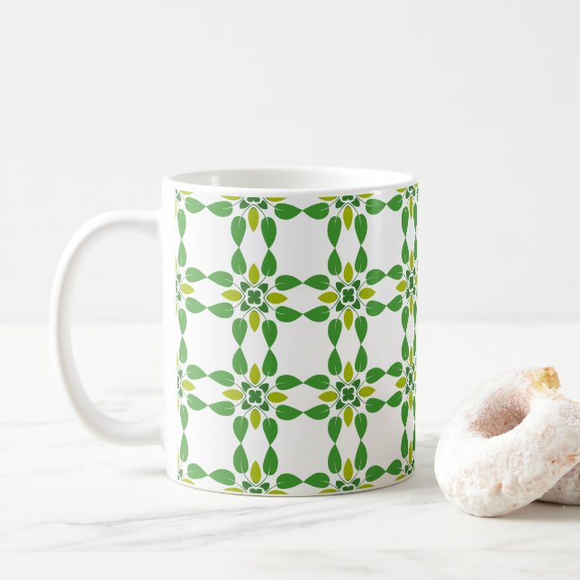 Mug Motif de feuille, motif de feuilles, feuilles vert (Avec donut)