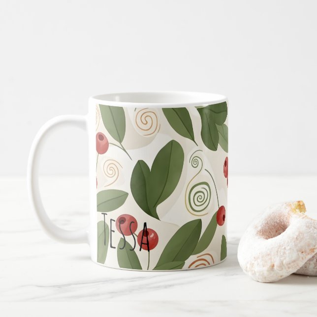 Mug Motif de feuilles botaniques et de baies d'automne (Avec donut)