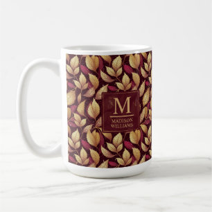 Mug Motif de feuilles d'automne pailletées rouge borde