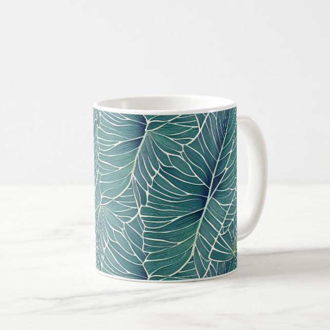 Mug Motif de feuilles tropicales bleu vert sarcelle à  (Devant droit)