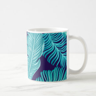 Mug Motif de feuilles vert bleu tropical