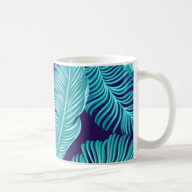 Mug Motif de feuilles vert bleu tropical (Droite)
