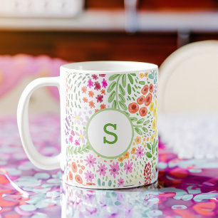 Mug Motif de fleur aquarelle coloré printemps monogram