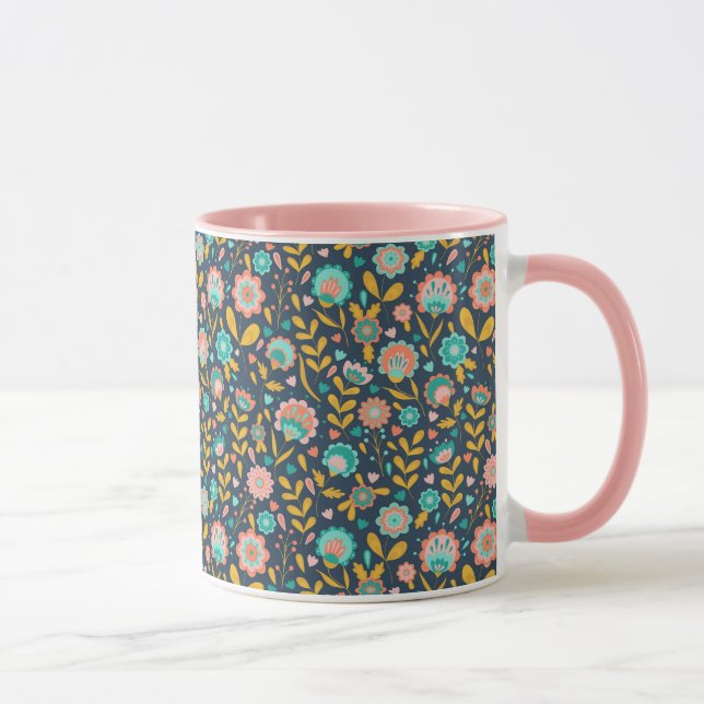 Mug Motif de fleur d'art populaire (Droite)