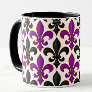 Mug Motif de fleur de lis baroque noir violet 