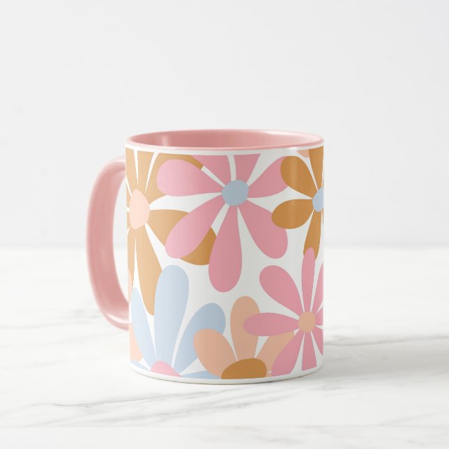 Mug Motif de fleur de marguerite pastel rétro (Devant gauche)