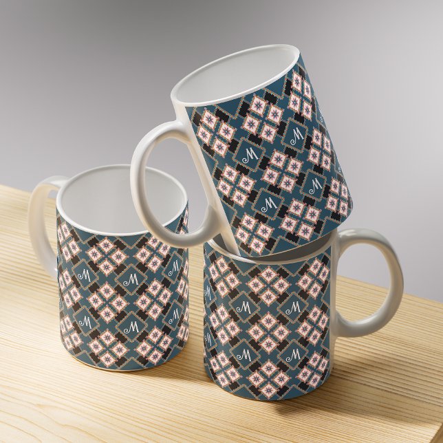 Mug Motif de fleur de monogramme floral géométrique mo (Créateur téléchargé)