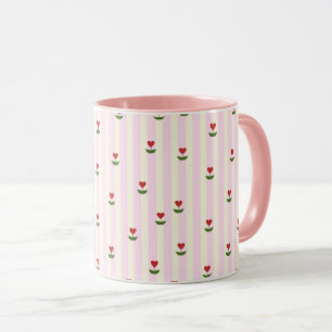 Mug Motif de fleur en forme de cœur doux – Rayures ros
