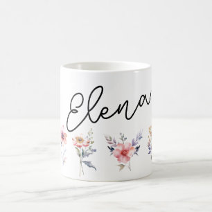 Mug Motif de fleur et nom personnalisé