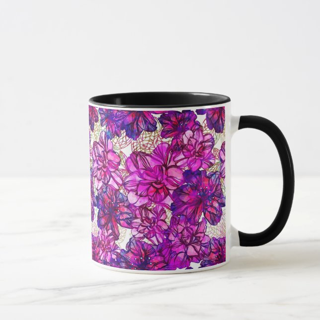 Mug Motif De Fleurs Abstraites Roses Et Violettes (Droite)