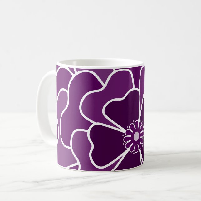 Mug Motif de fleurs abstraites violet foncé (Devant gauche)