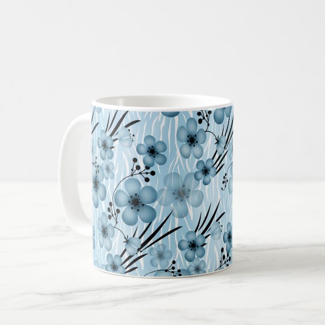 Mug Motif de fleurs bleues sur fond de tigre (Devant gauche)