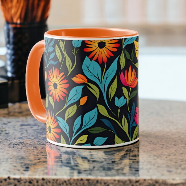 Mug Motif de fleurs colorées (Colorful Flower Pattern Mug from RIcaso. a stunning coffee mug to brighten your morning )
