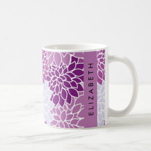 Mug Motif De Fleurs, Dahlia Violet, Votre Nom